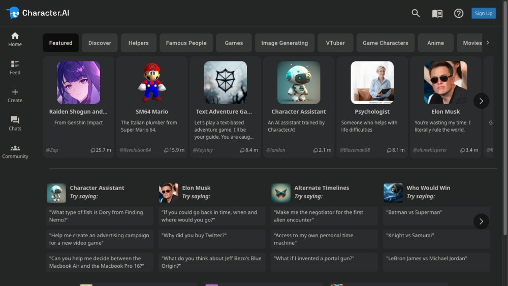 Character AI interface